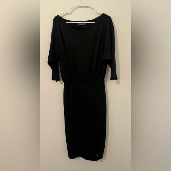 Anthropologie Gray Knit Column Boatneck Midi Dress Slit Boho Classic Office XS - Picture 1 of 12